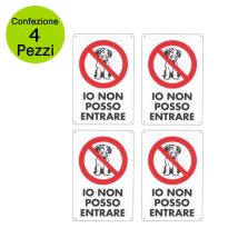 Cartello divieto accesso per cani – Multipack 4 pz – 30x20 cm – Spessore 0,7 mm – Colore bianco con scritte nere e simbolo rosso