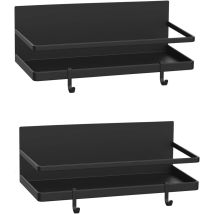 Readcly - Magnetic Spice Rack Condiment Kitchen Storage, Spice Rack Kitchen Wall Shelf No Drilling - Side Shelves For Refrigerator (2pcs Black)