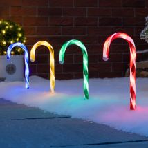 Christow - Small Mains Powered Candy Cane Pathway Lights 26cm 4 Pack - Multi Coloured (mains)