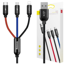 Cavo Usb Baseus 3 In 1 Usb-c / Lightning / Micro 3a 1,2 M (nero)