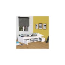 Bett Tess 90x200 + Nachttisch + Regal + Aufbewahrung / Weiß/ 205x97x49