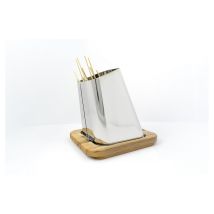 Lisa - Porta Spiedini Gran Sasso Acciaio Inox Con Base In Legno Faggio