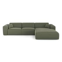 Canapé Angle Droit Convertible Express 5 Places En Tissu Tramé Vert Olive Myra