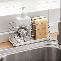 Abcrital - Schwammhalter Aus Edelstahl 304, Multifunktionaler Küchenspüle-organizer, Abtropfschale, Seifenschale, Verstellbares Hängebrett