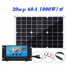 Kit Panneau Solaire Portable Souple 20wp 60a Régulateur De Chargeur Batterie Accessoires De Connexion Complets