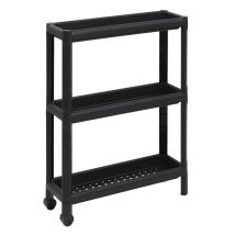 Dea Home Tina Carrello Salvaspazio Nero 53x17x71h Cm, In Plastica Resistente Con 3 Ripiani Forati, Con Ruote E Maniglie Ergonomiche, Pratico E 