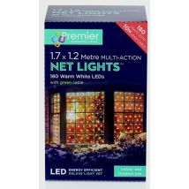 Premier - 1.7m X 1.2m 180 Led Multi Action Christmas Net Window Light - Warm White