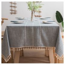 Nappe Rustique À Carreaux À Franges Nappe Coton Lin Anti-rides Pour Tables Rectangulaires 140x180cm (gris)