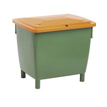 Recipiente rectangular apilable 400 litros con tapa bisagras color verde y naranja – Polietileno resistente a UV – 21 kg