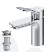 Am.pm Badarmatur Mit Pop-up Ablaufventil Für Waschbecken Wasserhahn Bad Chrom Waschtischarmatur Mit Ablaufgarnitur 1 1/4 Zoll Messing Ventil Ablauf