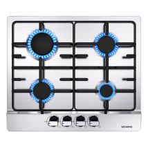 Placa De Gas De 4 Quemadores L60 X P51 Cm, Gas Natural/propano, Acero Inoxidable, 4 Fuegos