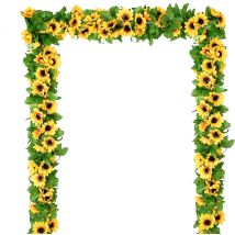 Minkurow Ghirlanda Di Girasole Artificiale 4 Pezzi, Vite Di Girasole Di Seta, Fiori Artificiali Con Foglie Verdi, Decorazione Della Tavola Di Nozze
