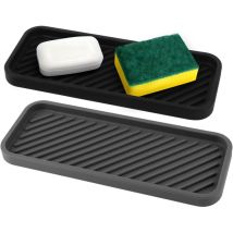 Organizador De Silicona Para Fregadero - Paquete De 2 Alfombrillas De Drenaje De 22,8 Cm X 9 Cm - Estante De Cocina Para Guardar Esponjas, Jabón Para 