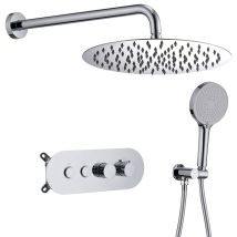 Colonne De Douche Encastrée Thermostatique 40°c Chromée, Pommeau 12" & Douchette 4 Fonctions, Corps En Laiton Avec Boîtier D’encastrement, Double 