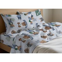 Completo Lenzuola Letto In 100% Cotone Made Italy Disegno Teddy, Misuramatrimonialecolorebeige