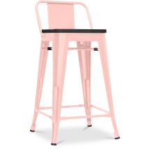 Privatefloor - Barhocker Im Industriedesign Mit Rückenlehne - Holz & Stahl - 60 Cm - Stylix Pastellorange