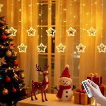 Rideau Lumineux De Noël Avec Étoiles Pour Chambre À Coucher, Led Avec Télécommande, 8 Modes D'Éclairage Et Fonction Mémoire, Pour Noël, Ramadan, 