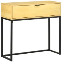 Mesa Consola Con Cajón Consola Auxiliar Moderna Mesa De Entrada Con Patas De Acero Para Pasillo Salón 80x30x76cm Natural