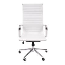 Sillón De Despacho Manager, Tapizado En Polipiel, Base Color Cromo, Respaldo Alto, 64x62x105/115 Cm Pp Blanco