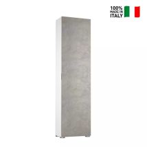 Terraneo Schuhschrank mit Tür – 7 Regale – 50 x 30 x 182 cm – Weiß mit Betontür – 100% Made in Italy – platzsparendes Design