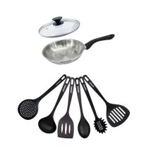 Set Poêle 20 Cm En Inox, Couvercle Verre Et 6 Ustensiles Fackelmann Geneva