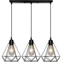 3-lights Industrial Pendant Light Metal Cage Hanging Lamp E27 Black Light Fitting For Kitchen Living Roo Ø 20cm