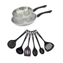Set 2 Poêles 24 Et 28 Cm En Inox Et 6 Ustensiles Fackelmann Geneva