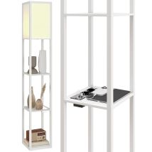Lampada Da Terra Con Mensole, Luce Regolabile, Pedale E Porte Usb, Bianca