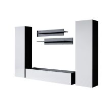 Wohnwand Mediawand Möbel Tv Tv-schrank Wohnzimmer Wohnmöbel Anbauwand Möbelkombination Hängend 260cm Luke 7d Schwarz Mit Weiß Glanz