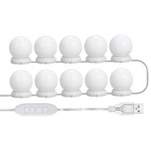 Kit Luci A Specchio A Led Per Toletta, Con 10 Lampadine Regolabili, 10 Luminosità E 3 Modalità Di Illuminazione, Tipo Usb, Bianco - White-dpzo