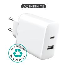 Cargador Usb Estuff Infinite Ue, 1 Usb-c Pd De 20 W, 1 Usb-a De 12 W, Blanco, 98 % Plástico Reciclado, Es637031-bulk