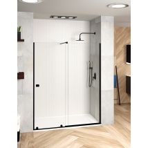 Mampara De Ducha Frontal - 1 Hoja Fija + 1 Puerta Corredera - Modelo Arabela Negro 2 (adaptable De 172 A 177 Cm)
