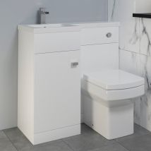 White Combination Vanity Unit Basin Sink Toilet Bathroom Furniture 900mm Left Hand With Chrome Handles & Square Toilet Pan