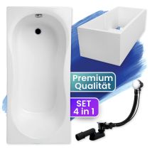 Badland - Badewanne Rechteck 140x70 Mit Wannenträger, Ablaufgarnitur & Füßen Gratis - Komplettset 4in1 Original Acryl Wanne Siphon Gracja