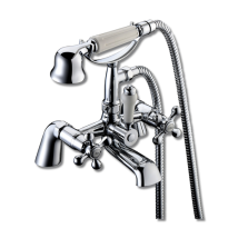 Synergy - Comfrey Traditional Deck Mounted Bath Shower Mixer By Hydros White / Chrome