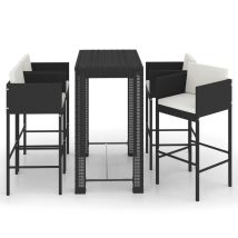 5-tlg. Gartenbar-set Mit Kissen Poly Rattan Schwarz Vidaxl