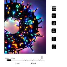 Catena Luminosa Led Natale 1000 Led 50 Mt Cavo Verde Serie Luminosa Natalizie Per Esterno Interno Albero Feste Multicolore