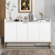 Buffet Avec Placard 4 Portes-étagères Réglables-buffet Bas-pieds En Métal Doré-buffet Moderne-120x30x80 Cm-blanc-pour Salon,cuisine