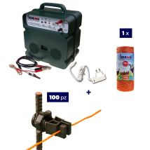 Kit Complet Pour Clôture Électrique : 1 X Electrificateur B12 Double Alimentation 12 V / 220 V + 1x Fil 250 Mt 2.2 Mm² + 100 Pcs Isolateur Pour 