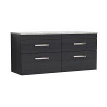 Nuie - Athena Wall Hung 4-drawer Vanity Unit With Bellato Grey Worktop 1200mm Wide - Charcoal Black Woodgrain