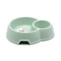 Comedero plástico doble para gatos – Color verde claro – Diámetro 15 cm – Altura 5 cm – Material PVC