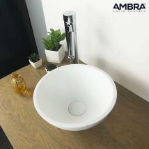 Ambra - Boléa - Lavabo Sobre Encimera Redondo De 30 Cm En Solid Surface - Diseño Contemporáneo Para Baño