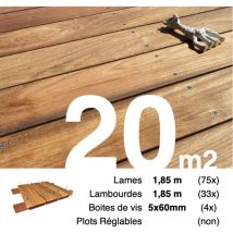 Terrasseenbois.fr - Kit Terrasse Bois Exotique Jatoba Pour 20 M² • Lames 1,85 M, Lambourdes 1,85 M Et Visserie Inox • Livraison Gratuite