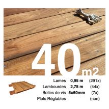 Kit terrasse bois exotique jatoba pour 40 m² • Lames 0,95 m, lambourdes 3,3 m et visserie Inox • Livraison gratuite