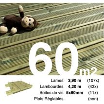 Terrasseenbois.fr - promo Kit terrasse Pin autoclave Vert pour 60 m² • Lames 3,9 m, lambourdes 4,2 m et visserie Inox • Livraison gratuite