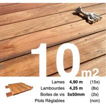 Terrasseenbois.fr - Kit terrasse bois exotique jatoba pour 10 m² • Lames 4,9 m, lambourdes 3,3 m et visserie Inox