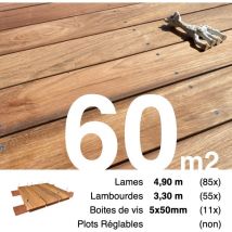 PROMO Kit terrasse bois exotique JATOBA pour 60 m² • Lames 4,9 m, lambourdes 3,3 m et visserie Inox • Livraison gratuite