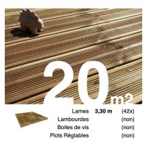Terrasseenbois.fr - Planches de terrasse Pin autoclave Marron pour 20 m² • Longueur 3,3 m