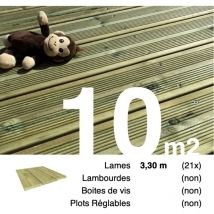Terrasseenbois.fr - Planches de terrasse Pin autoclave Vert pour 10 m² • Longueur 3,3 m
