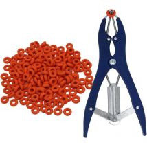 Pince à castration élastique en acier inoxydable pour bétail, porc, mouton, ceinture 100 anneaux en caoutchouc 21,5 cm bleu